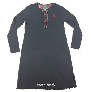 Lauren Ralph Lauren Sleep Dress Womans Medium Embroidered Logo Black 3/4 Sleeve